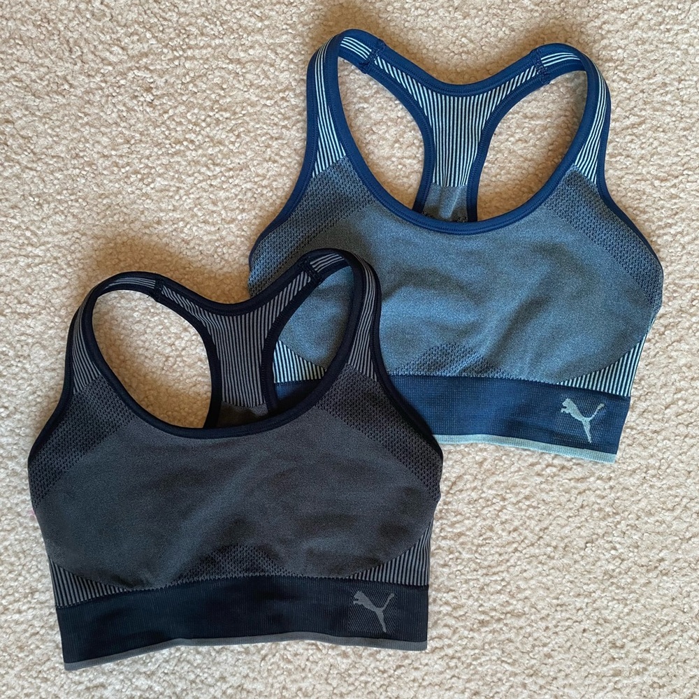 Puma 2 PACK Blue Gray/Black Sports Bra S